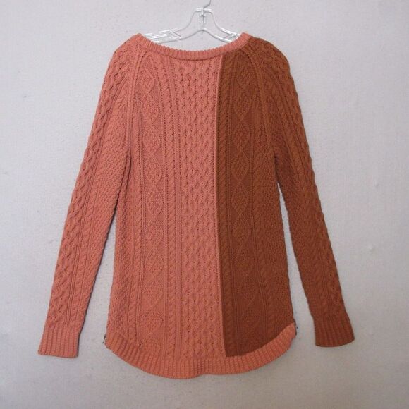 LL Bean‎ Signature Sweater Small Fisherman Cable Knit Zipper Tunic Colorblock - Picture 2 of 11